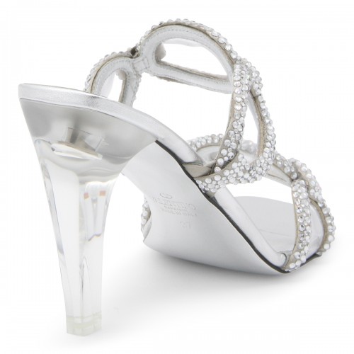 SILVER LEATHER LAMINATED SANDALS