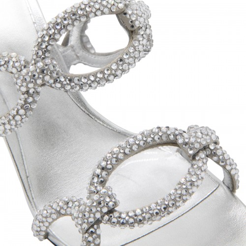 SILVER LEATHER LAMINATED SANDALS