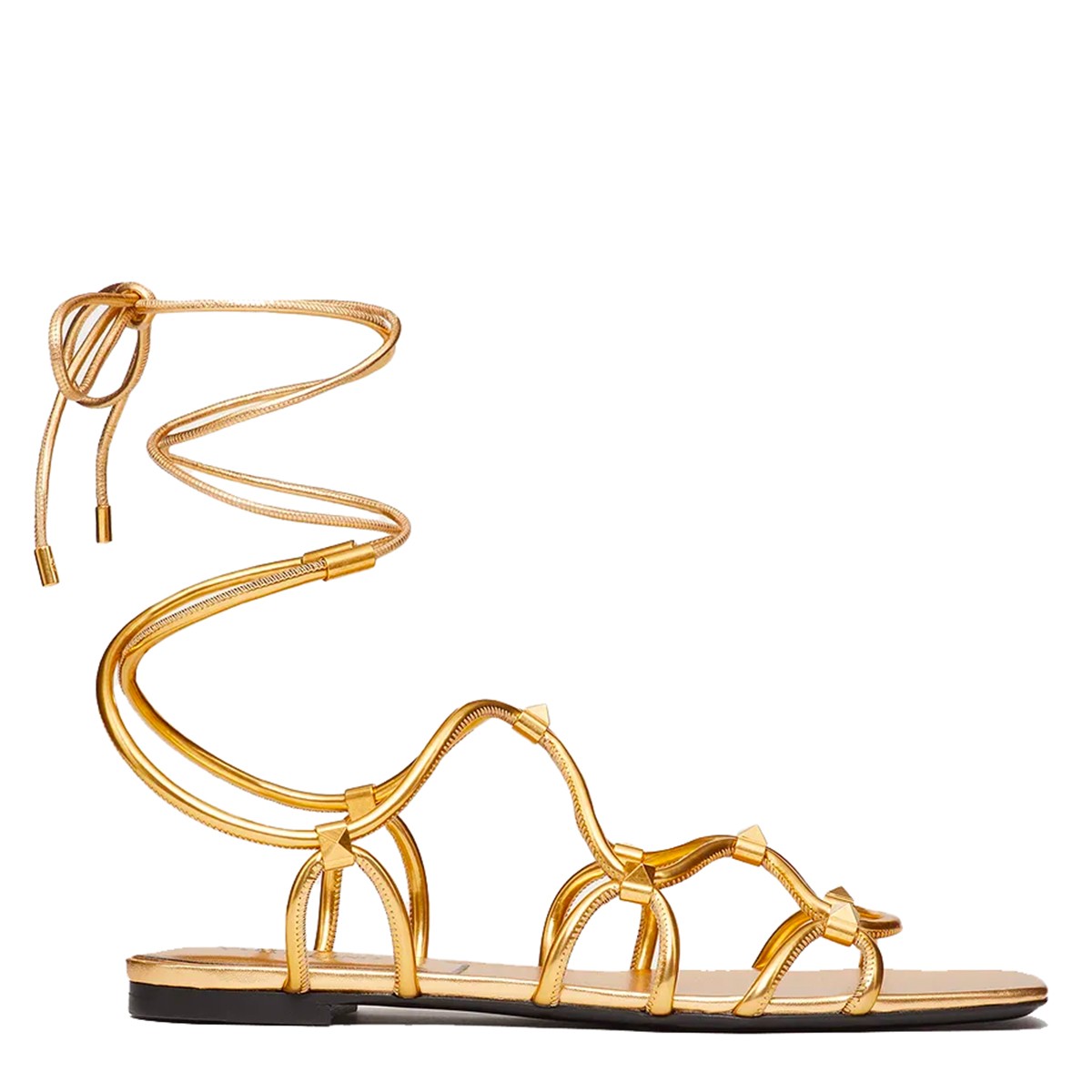 TAN LEATHER ROCKSTUD NET SANDALS 