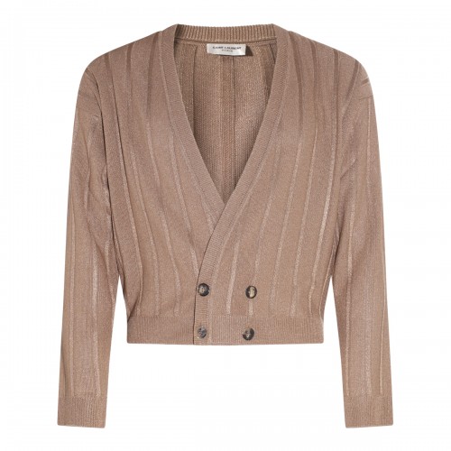 LIGHT BROWN VISCOSE BLEND CARDIGAN