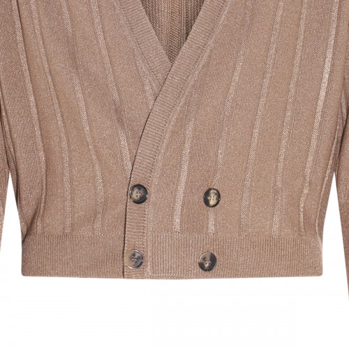 LIGHT BROWN VISCOSE BLEND CARDIGAN