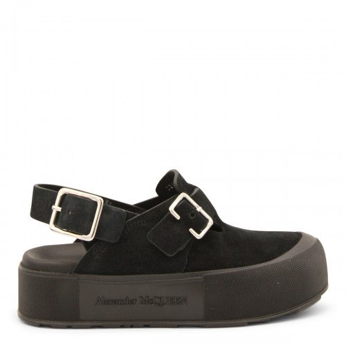 BLACK SUEDE MOUNT SLICK SABOT SANDALS 