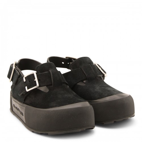 BLACK SUEDE MOUNT SLICK SABOT SANDALS 