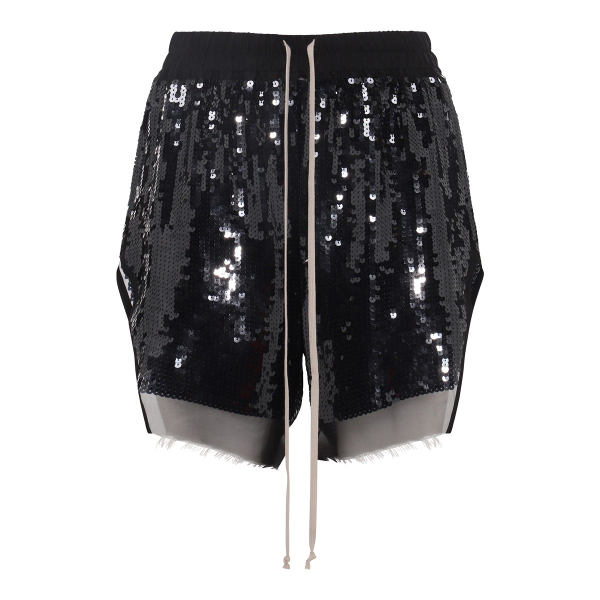 BLACK SILK BLEND TRACK SHORTS