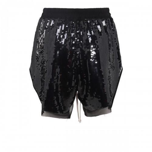 BLACK SILK BLEND TRACK SHORTS