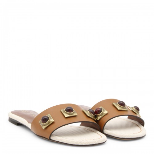 BROWN LEATHER SLIDES