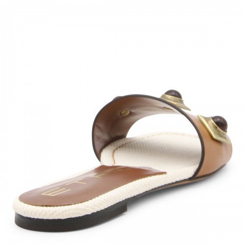 BROWN LEATHER SLIDES