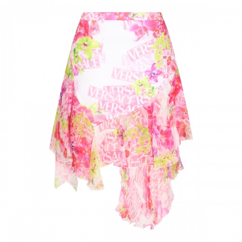 WHITE AND PINK SILK MINI SKIRT 