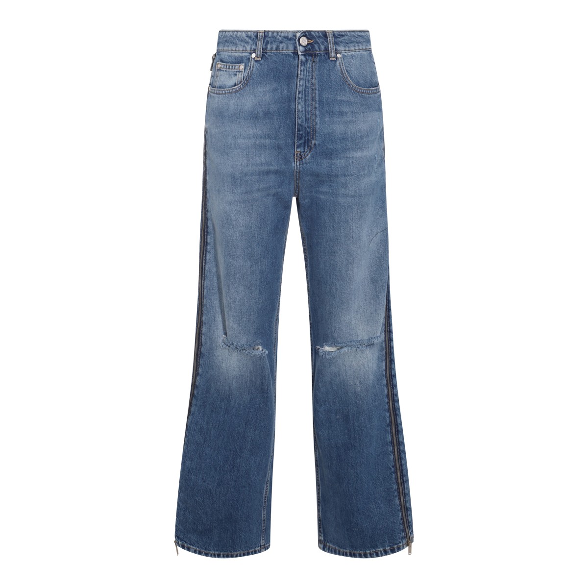 MID BLUE DENIM WIDE LEG JEANS