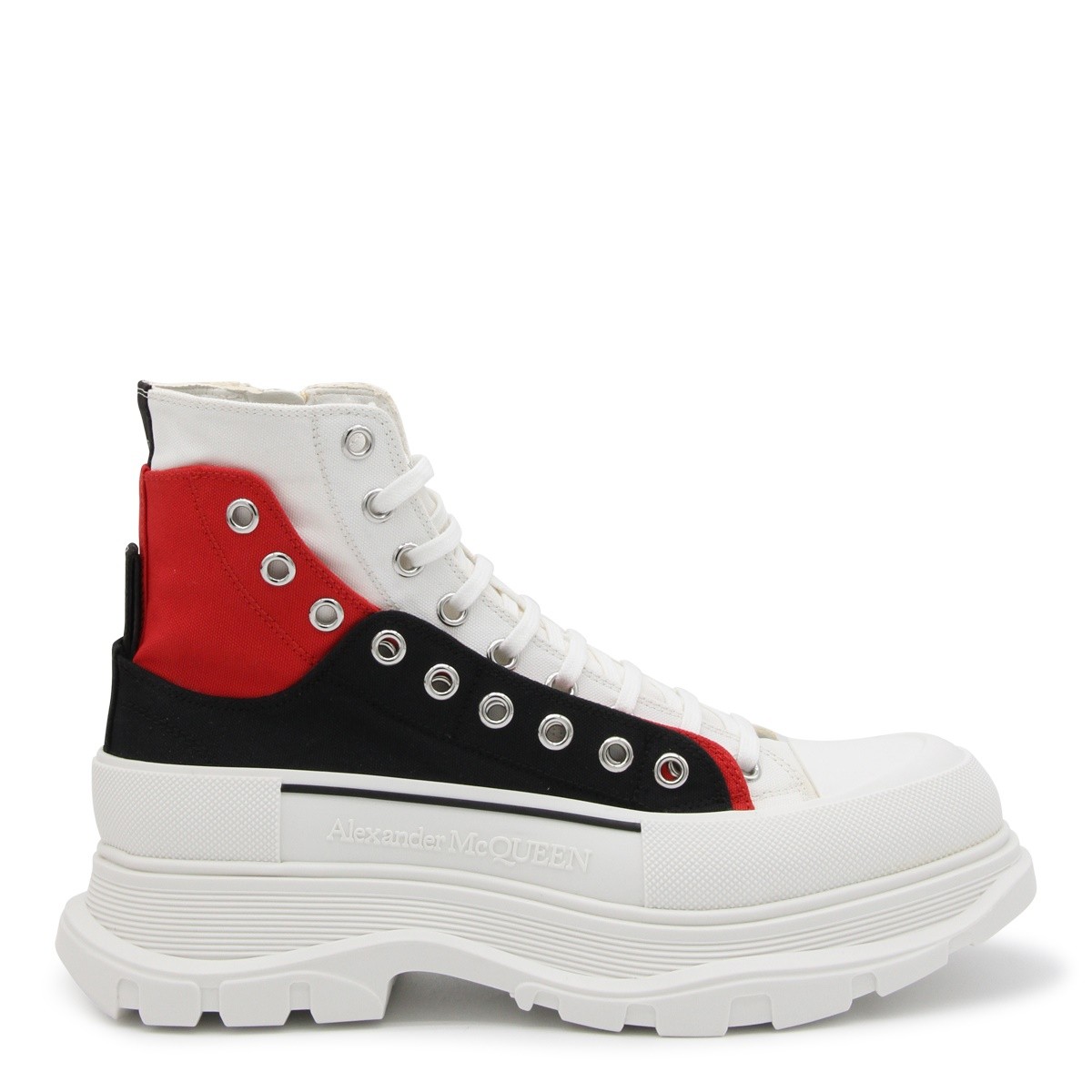 WHITE BLACK AND RED CANVAS BOOTS