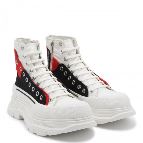 WHITE BLACK AND RED CANVAS BOOTS