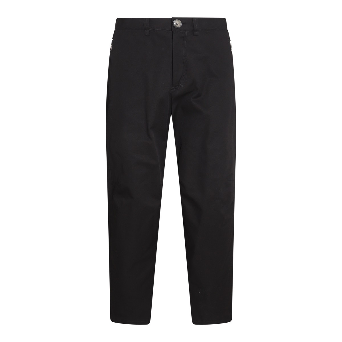 BLACK COTTON AND WOOL BLEND PANTS