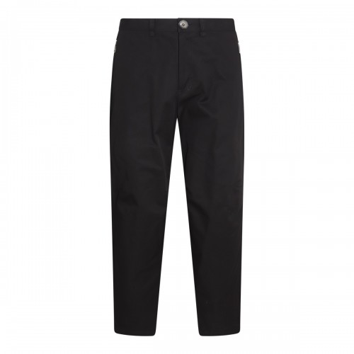 BLACK COTTON AND WOOL BLEND PANTS