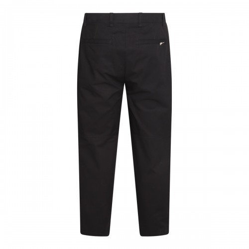 BLACK COTTON AND WOOL BLEND PANTS