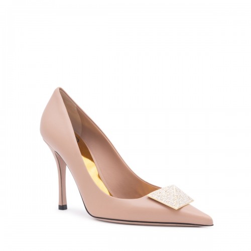 ROSE CANNELLE LEATHER ONE STUD PUMPS