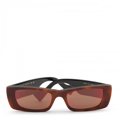 HAVANA AND RED ACETATE RECTANGLE SUNGLASSES