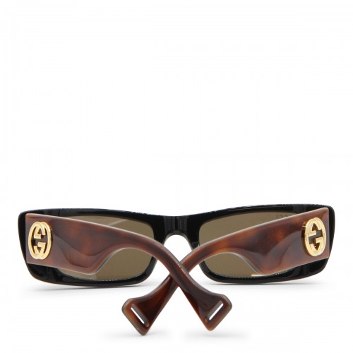 HAVANA AND RED ACETATE RECTANGLE SUNGLASSES