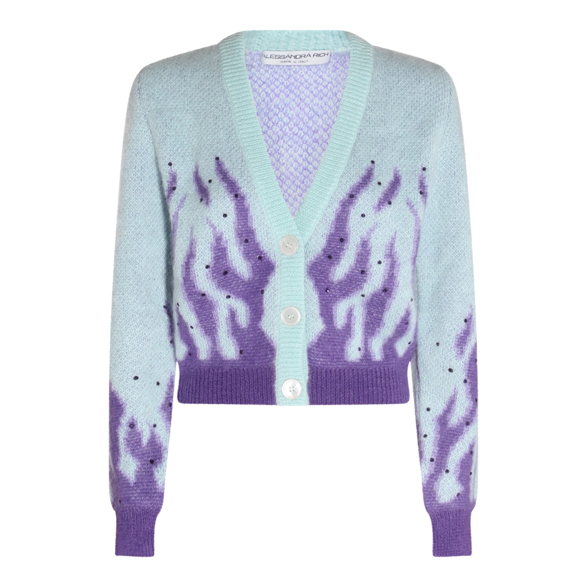 LIGHT GREEN AND PURPLE WOOL BLEND CARDIGAN