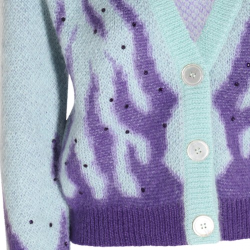 LIGHT GREEN AND PURPLE WOOL BLEND CARDIGAN