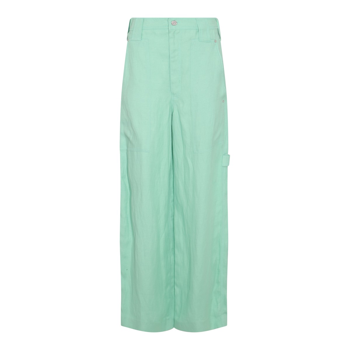 FLUO MINT VISCOSE AND LINEN BLEND WIDE LEG PANTS