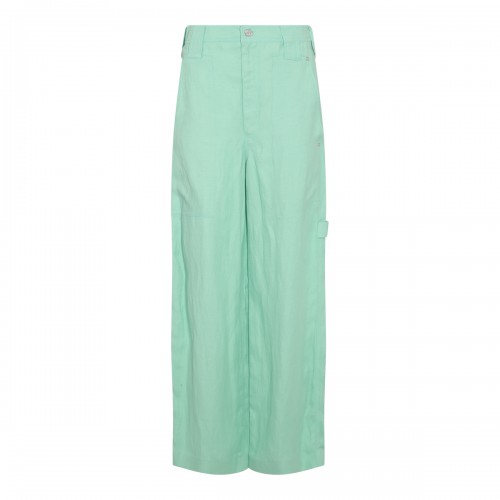 FLUO MINT VISCOSE AND LINEN BLEND WIDE LEG PANTS