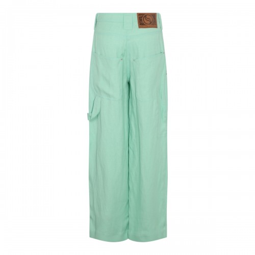 FLUO MINT VISCOSE AND LINEN BLEND WIDE LEG PANTS