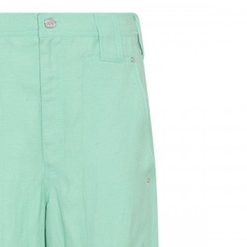 FLUO MINT VISCOSE AND LINEN BLEND WIDE LEG PANTS