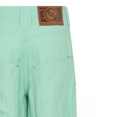 FLUO MINT VISCOSE AND LINEN BLEND WIDE LEG PANTS