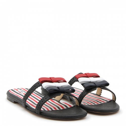 BLACK, BLUE, WHITE AND RED LEATHER SLIDES