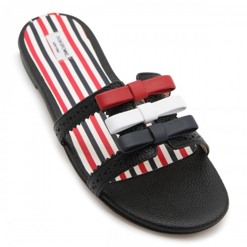 BLACK, BLUE, WHITE AND RED LEATHER SLIDES