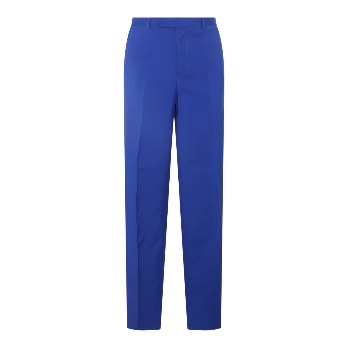 BLUE SILK-WOOL BLEND TROUSERS