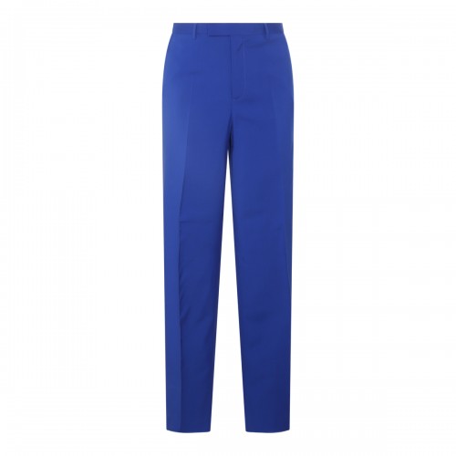 BLUE SILK-WOOL BLEND TROUSERS