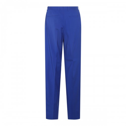 BLUE SILK-WOOL BLEND TROUSERS