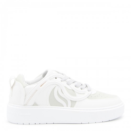 WHITE CANVAS AND FAUX LEATHER SNEAKERS