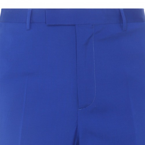 BLUE SILK-WOOL BLEND TROUSERS