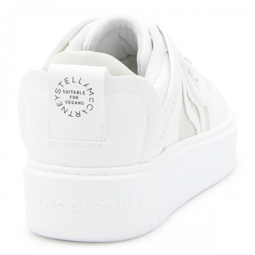 WHITE CANVAS AND FAUX LEATHER SNEAKERS