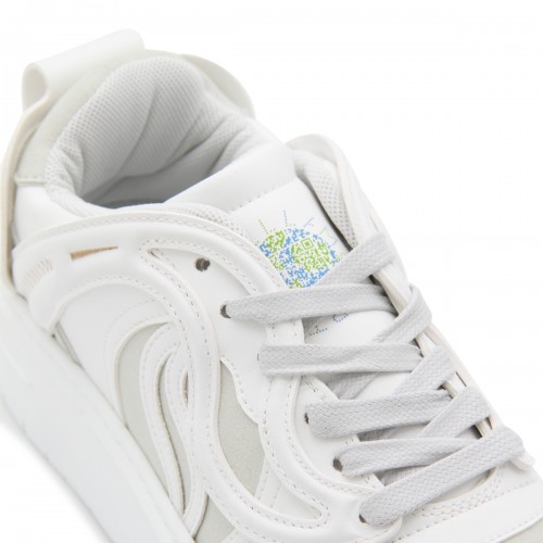 WHITE CANVAS AND FAUX LEATHER SNEAKERS