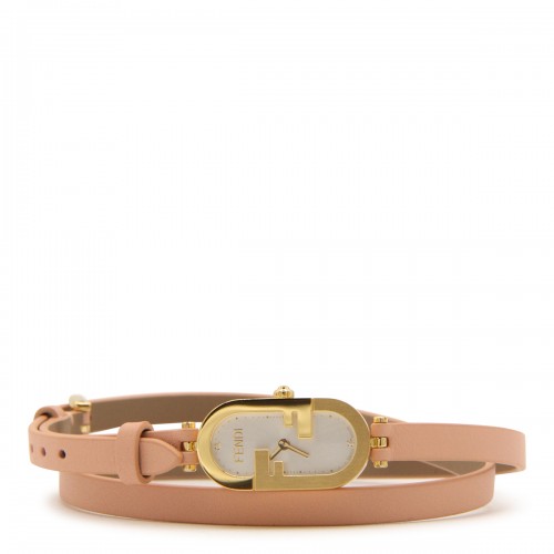 PINK LEATHER AND GOLD METAL O'CLOCK VERTICAL WATCH