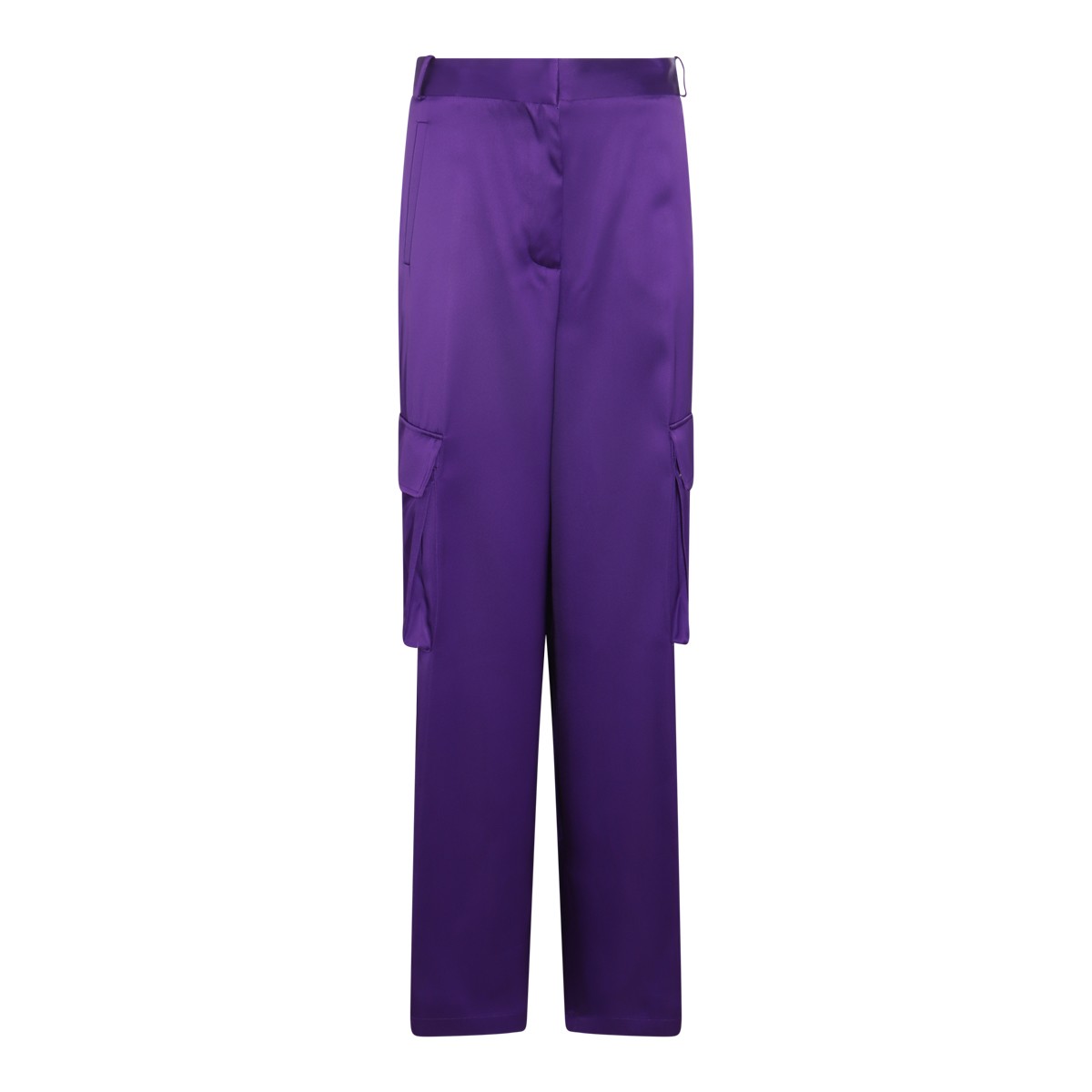 PURPLE SILK-VISCOSE BLEND CARGO TROUSERS