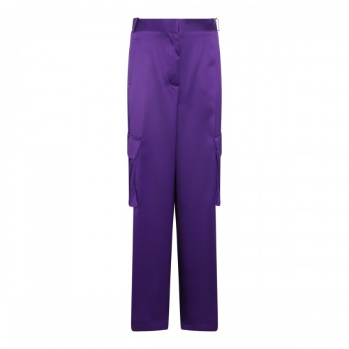 PURPLE SILK-VISCOSE BLEND CARGO TROUSERS