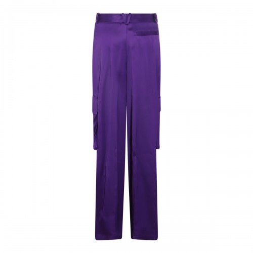 PURPLE SILK-VISCOSE BLEND CARGO TROUSERS