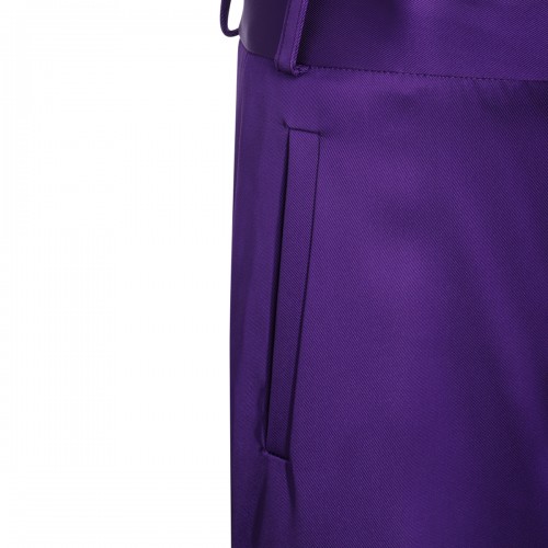 PURPLE SILK-VISCOSE BLEND CARGO TROUSERS