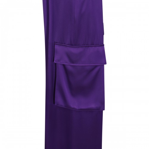 PURPLE SILK-VISCOSE BLEND CARGO TROUSERS