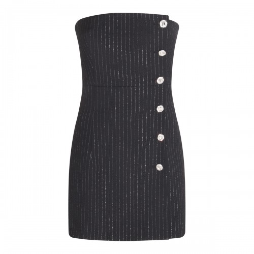 BLACK AND SILVER-TONE WOOL BLEND DRESS