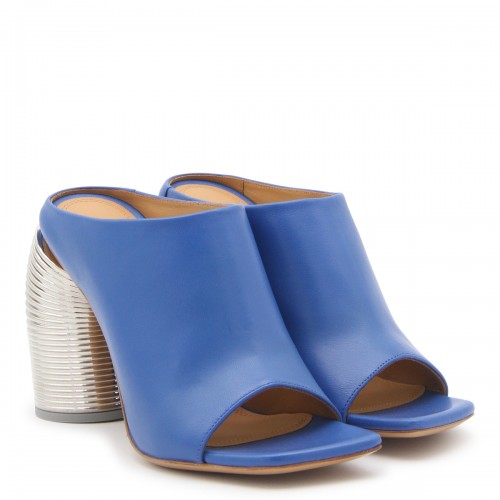 BLUE AND SILVER TONE LEATHER SANDALS