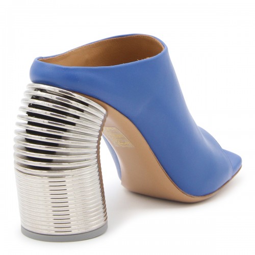 BLUE AND SILVER TONE LEATHER SANDALS