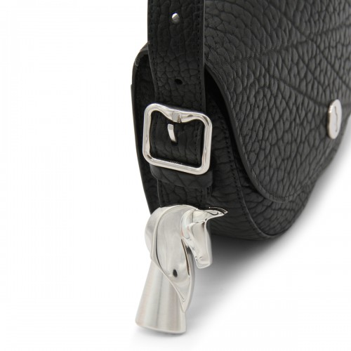 BLACK LEATHER CHESS SHOULDER BAG