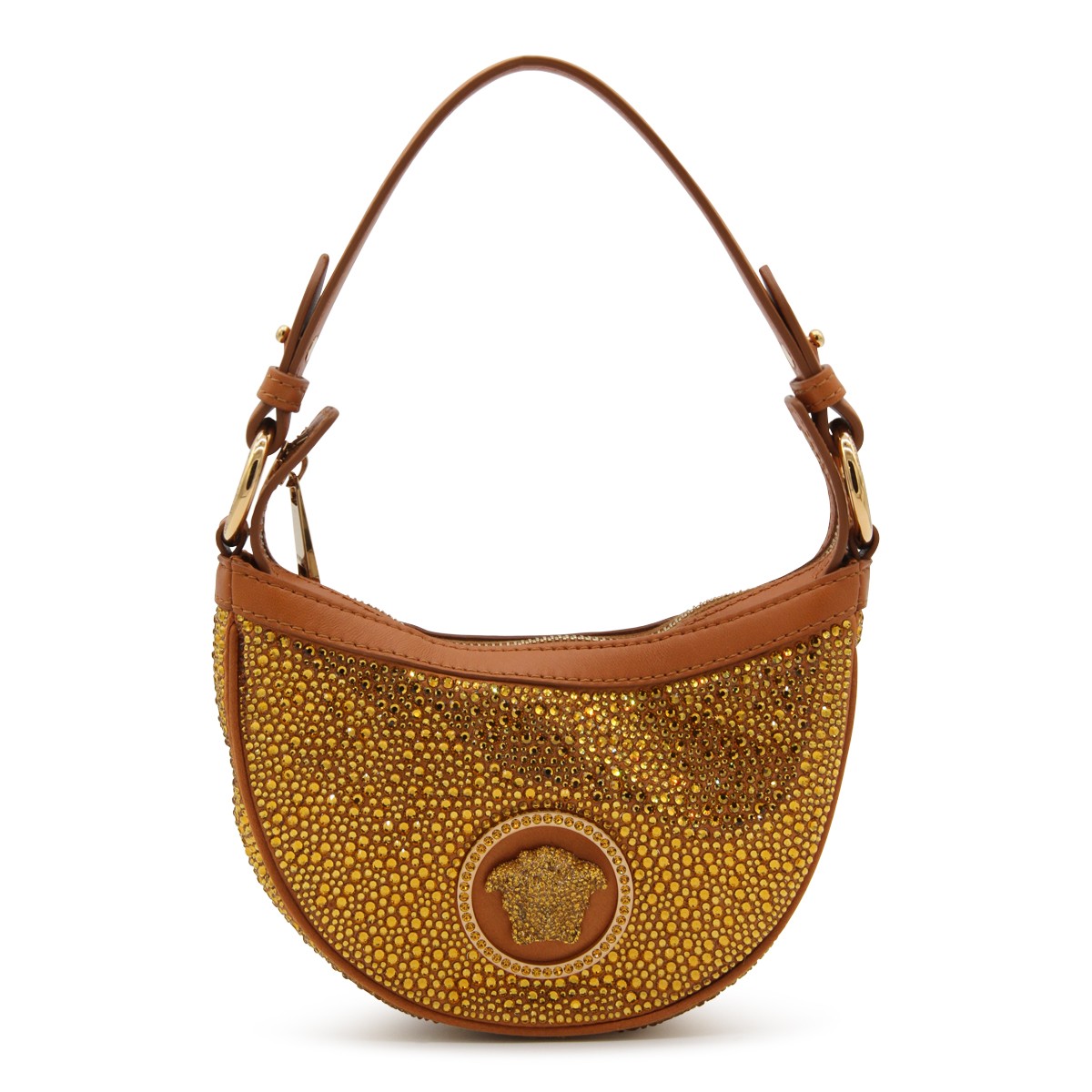 CARAMEL VISCOSE AND SILK BLEND REPEAT SHOULDER BAG