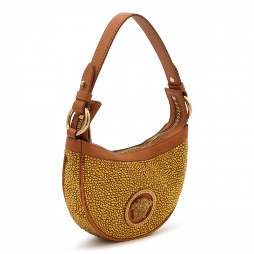 CARAMEL VISCOSE AND SILK BLEND REPEAT SHOULDER BAG