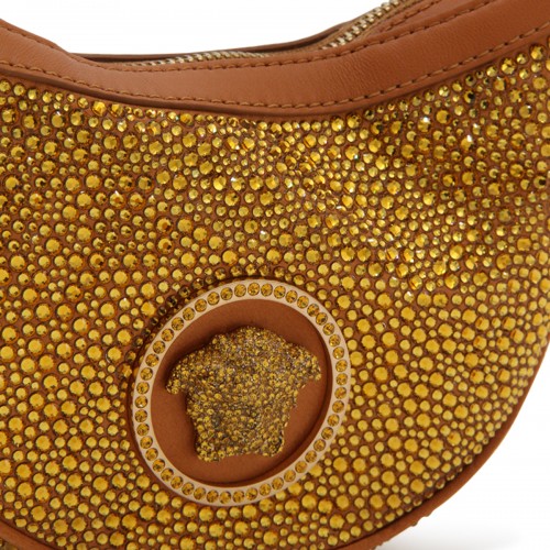 CARAMEL VISCOSE AND SILK BLEND REPEAT SHOULDER BAG